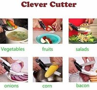 Nishp by pagran Sales Clever Cutter Stainless Steel Clever Cutter Kitchen Knife Scissor with Spring Locking Hinge and Cutting Board (Multicolor) Vegetable & Fruit Slicer (1Pcs)