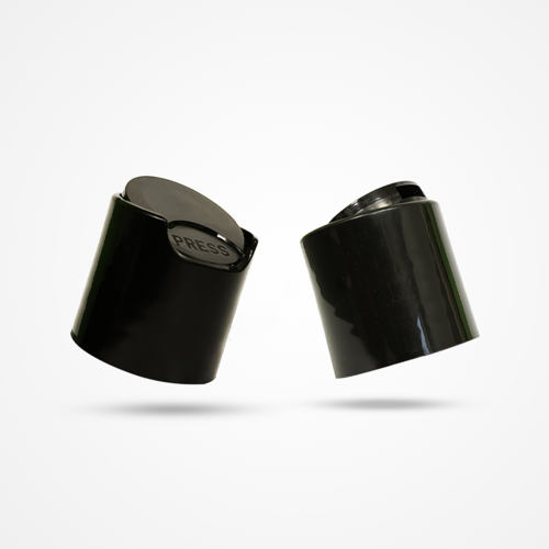 Press Disc Top Cap 28mm - Plastic, 28mm Size, Black and White with Gold/Silver Foiling | Ideal for Cosmetics, Personal Care Pumps, Versatile Usage