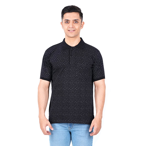 Printed Black Polo T Shirt