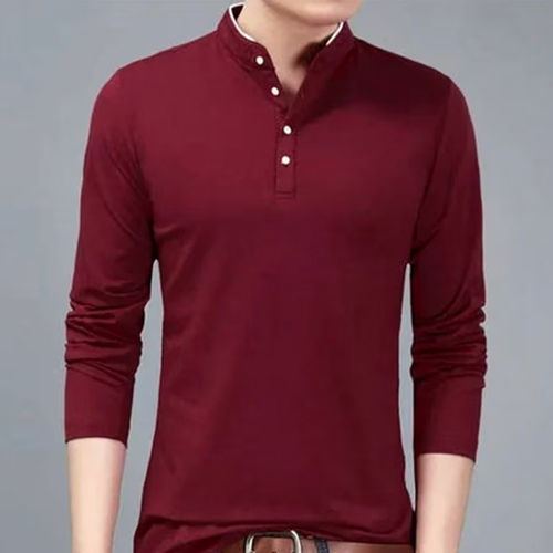 Cotton Maroon Mandarin Tees T Shirt