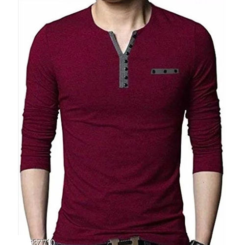 Cotton Maroon Snap Button T Shirt