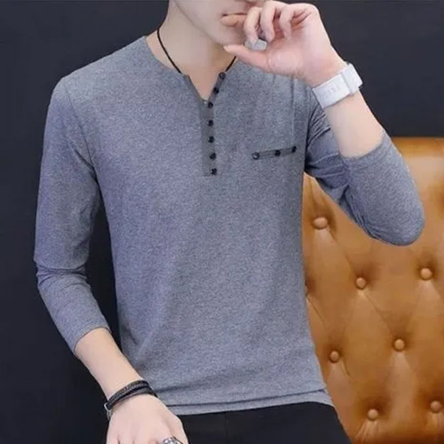 Men Gray Full Sleeve T Shirt