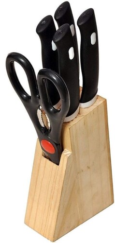 Yatri Sons Wood Kitchen Knife Set with Wooden Block and Scissors, Knife Set for Kitchen with Stand, Knife Set for Kitchen use, Knife Holder for Kitchen with Knife 5-Pieces