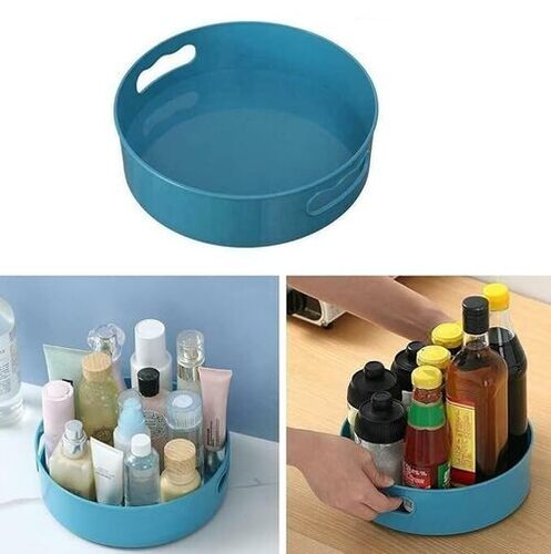 PrettyKrafts Cup Kitchen Rack Plastic Multi-Purpose 360 Rotating Organizer Tray, Blue