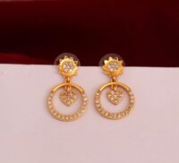 Lisa Micro Gold Earring 0.4 - German Silver, 10 Inch Length, Pure White Color | Chain Fit Design, Casting Charms, Pair Packing Of 2 Pieces