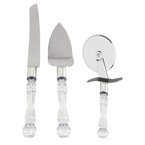 AUXA 3PC Set Stainless Steel Cake Knife, Server and Pizza Cutter with Acrylic Handle |Crystal Handle| Pizza Cutter | Wedding Cake Knife |Birthdays Anniversaries Parties3pcs/Set (Pizza Cutter Set)