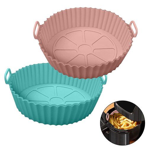 Zelkey - Air Fryer Liner - Nonstick Washable Reusable Silicone Air Fryer Basket & Baking Tray, Easy To Clean, Heat Resistant Airfryer Liner (Blue) - Color: Blue