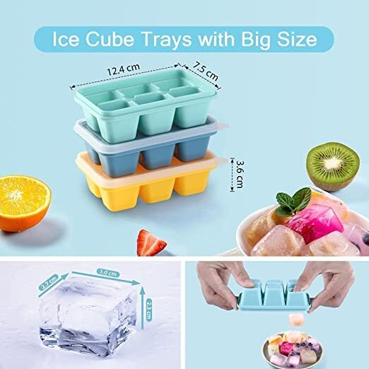 Anayu store (Pack of 3) Mini Ice Cube Trays with Lids, BPA Free Stackable and Reusable, Silicone Ice Cube Tray for Coffee, Bottom, BPA Free Stackable and Reusable.