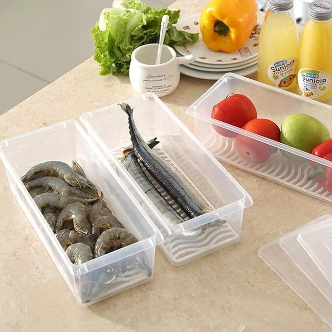 MR.SHOPPERS Food Storage Container with Removable Drain Plate and Lid 1500 ml Fridge Storage Box Stackable Plastic Freezer Storage Containers to Keep Fresh for Fish, Meat, Vegetables, Fruits