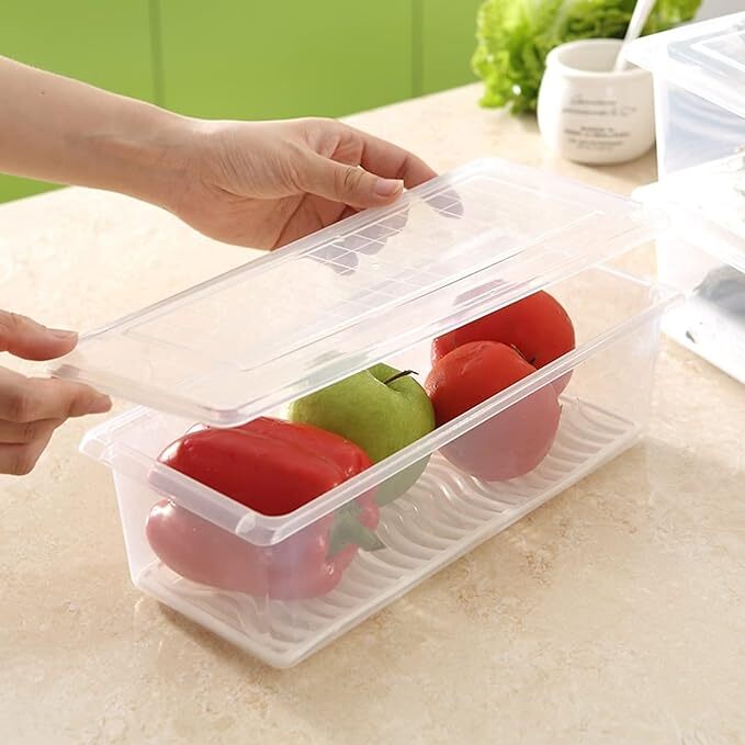 MR.SHOPPERS Food Storage Container with Removable Drain Plate and Lid 1500 ml Fridge Storage Box Stackable Plastic Freezer Storage Containers to Keep Fresh for Fish, Meat, Vegetables, Fruits