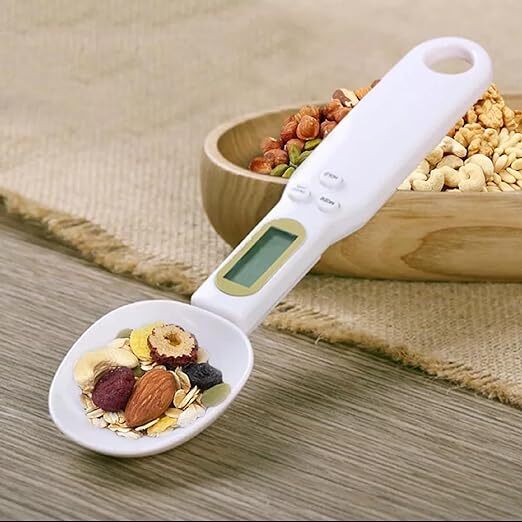 CHESHTA Kitchen Food Digital Spoon Scale with LCD Display - 1.1lb/500g(0.1g) - Kitchen Tools Accessories Weight Measuring Food-Coffee-Flour-Spices 23 X 5 X 3 (White, Plastic)