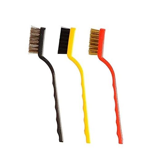 LAGET Mini Plastic Gas Cleaning Tool Kit Wire Brush Set Brass Nylon Stainless Steel Bristles Household Cleaning Brush for Gas Stove Burner Car Kitchen Tiles Tap Cleaning Tool (Pack of 3)