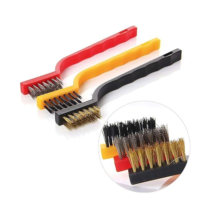 LAGET Mini Plastic Gas Cleaning Tool Kit Wire Brush Set Brass Nylon Stainless Steel Bristles Household Cleaning Brush for Gas Stove Burner Car Kitchen Tiles Tap Cleaning Tool (Pack of 3)