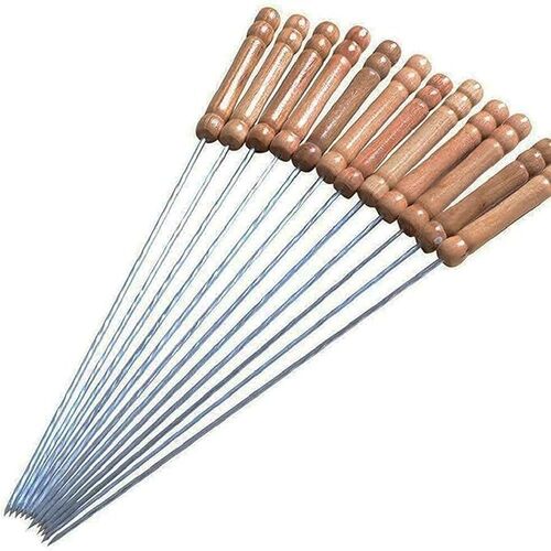 R Runilex Skewers Sticks with Wooden Handle for BBQ Grill, 12 inch,12 Pcs Tandoor Barbeque Grill BBQ Needle