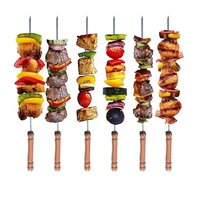 R Runilex Skewers Sticks with Wooden Handle for BBQ Grill, 12 inch,12 Pcs Tandoor Barbeque Grill BBQ Needle