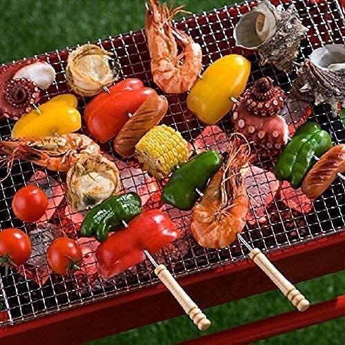 R Runilex Skewers Sticks with Wooden Handle for BBQ Grill, 12 inch,12 Pcs Tandoor Barbeque Grill BBQ Needle