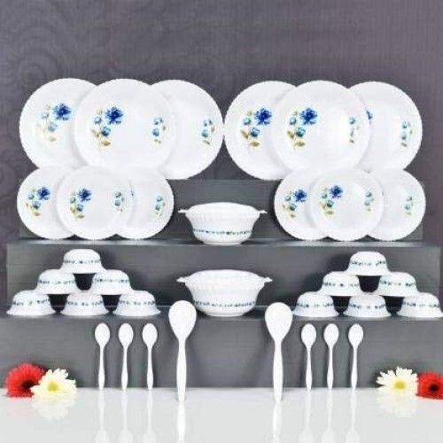 KARM CREATION Dinner Set of 36 psc Exclusive Plastic Printed Round Dinner Set. 6 Big PLATS, 6 Small PLATS, 12 Small Bowl,6 Table Spoon,2 Big Spoon, 2 Big Bowl with 2 LID Multi Color