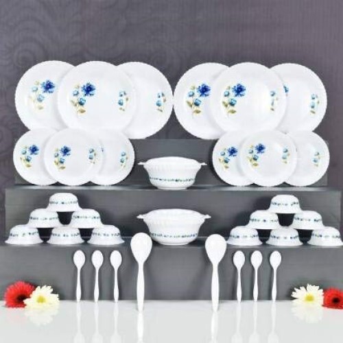 KARM CREATION Dinner Set of 36 psc Exclusive Plastic Printed Round Dinner Set. 6 Big PLATS, 6 Small PLATS, 12 Small Bowl,6 Table Spoon,2 Big Spoon, 2 Big Bowl with 2 LID Multi Color