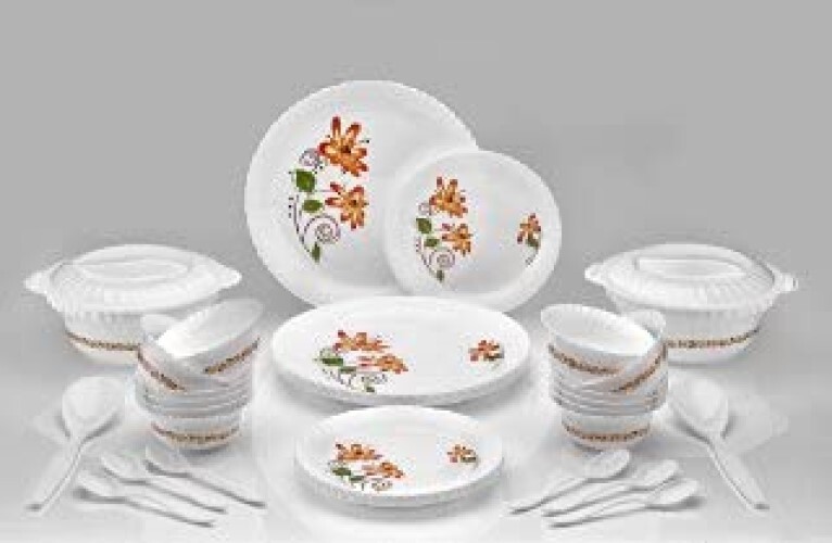 KARM CREATION Dinner Set of 36 psc Exclusive Plastic Printed Round Dinner Set. 6 Big PLATS, 6 Small PLATS, 12 Small Bowl,6 Table Spoon,2 Big Spoon, 2 Big Bowl with 2 LID Multi Color