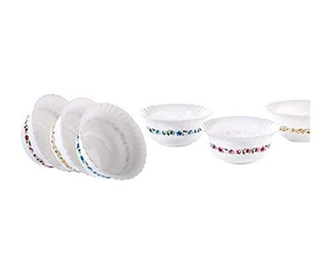 KARM CREATION Dinner Set of 36 psc Exclusive Plastic Printed Round Dinner Set. 6 Big PLATS, 6 Small PLATS, 12 Small Bowl,6 Table Spoon,2 Big Spoon, 2 Big Bowl with 2 LID Multi Color