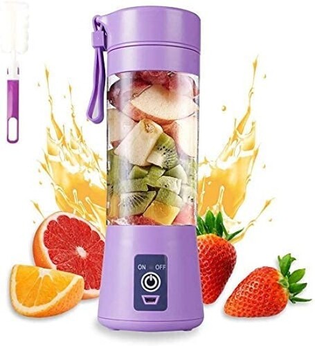 Mitsico Portable Blender, Personal Size Electric Rechargeable USB Juicer Cup, Fruit Mixer Jar Machine with 4 Blades for Home and Travel (380 ml, Multi-colour)