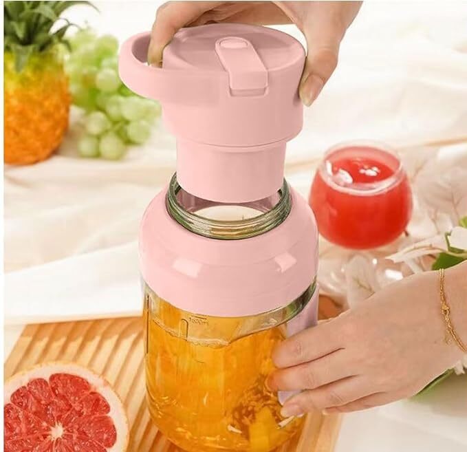 Sisliya Personal Citrus Juicer Cup 50.73oz 1500 ml Handheld Outdoor Sports Travel USB Rechargeable Smoothie Maker with 8 Pellet Heating Rods (PINK)