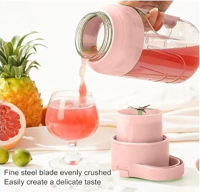 Sisliya Personal Citrus Juicer Cup 50.73oz 1500 ml Handheld Outdoor Sports Travel USB Rechargeable Smoothie Maker with 8 Pellet Heating Rods (PINK)