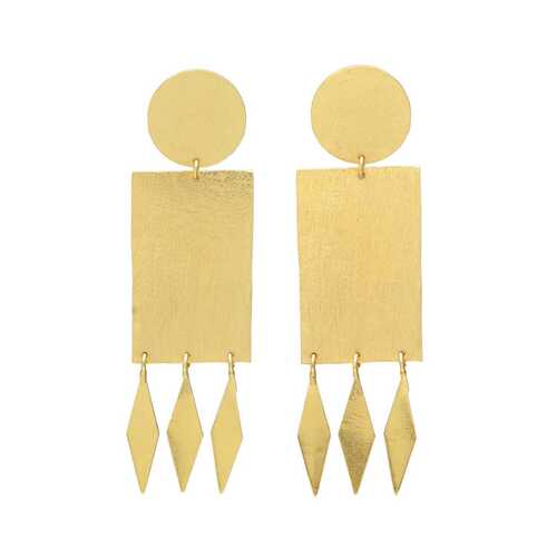 Round And Rectangular Golden Disc Earring