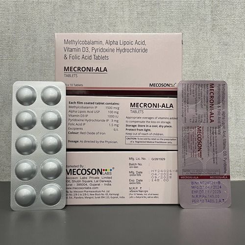 Methylcobalamine IP-1500 mcg Alpha Lipoic Acid USP - 100 mg Vitamin D3 IP - 1000 lU Pyridoxine Hydrochloride IP-3mg Folic Acid IP - 1.5 mg