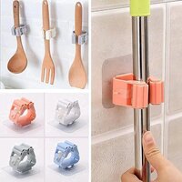 Mitsico Plastic Mop Holder and Broom Holder Wall Mounted Self Adhesive Stick, Anti-Slip Organizer, Multifunction & Stand for Kitchen, Bathroom, Home (Multicolor)2