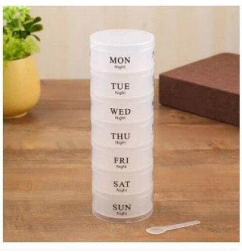 Klever Zone Portable Medicine Pill Box Organizer Storage With 7 Single Box 3 & 4 Daily Compartments For Tablets, Transparent Color 1 Pcs