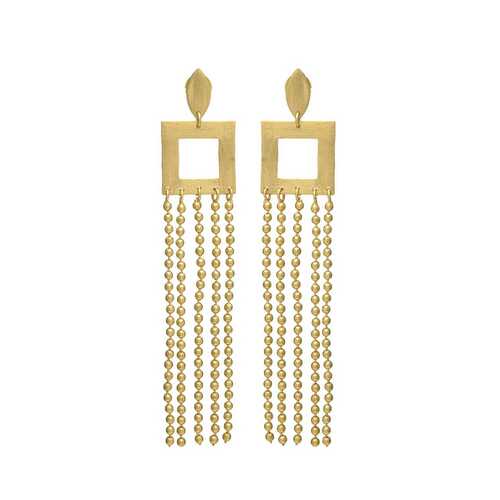 gold plated square and chain drop earring