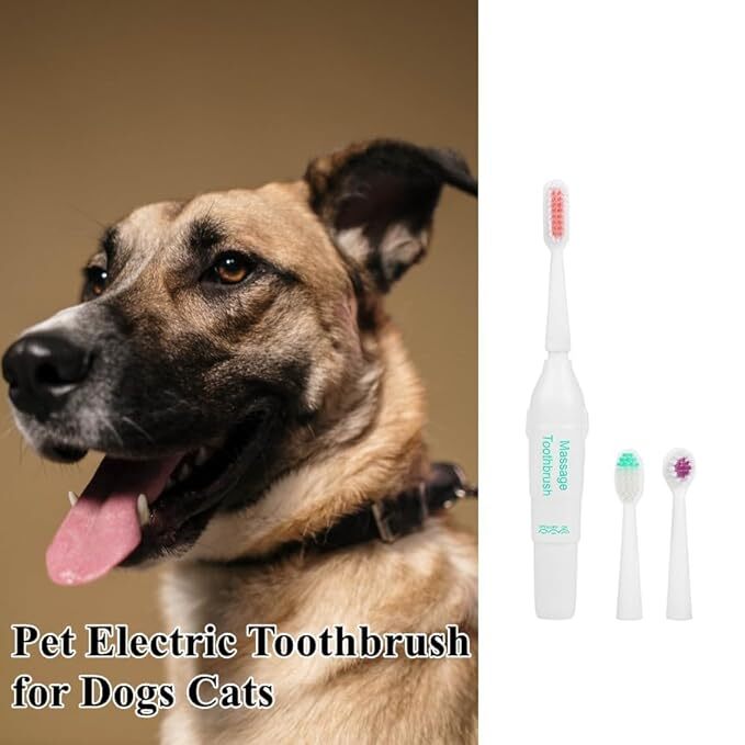 Oumefar Triple Dog Pet Finger Toothbrush Set Dog Pet Toothbrush Pet Dog Electric Toothbrush Kissable Electric Cleaning Soft Massage Finge for Dogs Cats(Green)