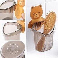 Amz Deals Teddy Bear Tooth Brush Holder for Bathroom Wall Mounted Self-Adhesive Tooth Paste Brush Stand for Wash Basin Plastic (Multicolor) (Pack of 2)