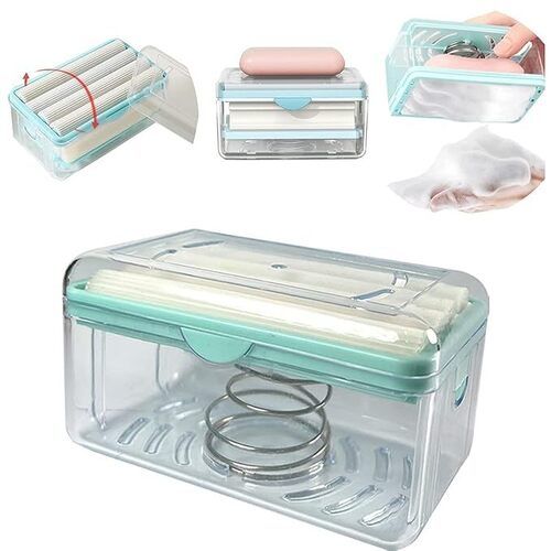 QONETIC Multifunctional Soap Dish Laundry Rolling Soap Box Portable Soap Bar Box Dispenser with Rubber Roller Foaming Soap Saver with Drain Holes and Spring Travel Soap Holder (Soap Dispenser)