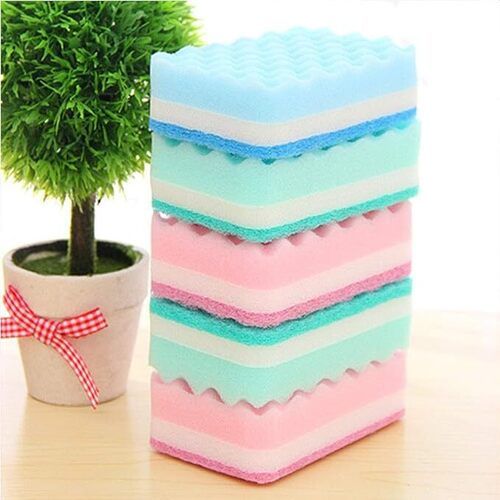 BAWHOHM Sponges 5 Pcs/Pack Washing Sponge Kitchen Cleaning Tool Home Essential Color Random Household Wave Sponge High Quality Wholesale (Color : OneColor)