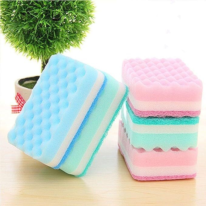 BAWHOHM Sponges 5 Pcs/Pack Washing Sponge Kitchen Cleaning Tool Home Essential Color Random Household Wave Sponge High Quality Wholesale (Color : OneColor)