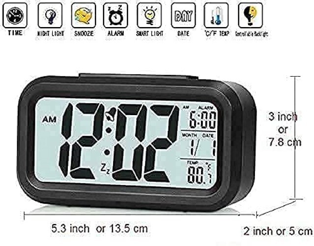 Digital Smart Alarm Clock - Smart Automatic Sensor Backlight Plastic Alarm with Date & Temperature Display for Home Office