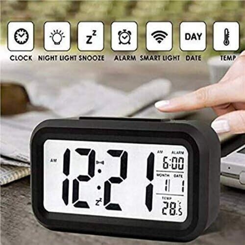 Digital Smart Alarm Clock - Smart Automatic Sensor Backlight Plastic Alarm with Date & Temperature Display for Home Office