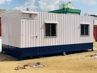 MS Portable Cabin - Mild Steel, Steel Doors & Windows, White Blue Finish | Wind Resistant for Hotels, Restaurants, Offices, and Shops