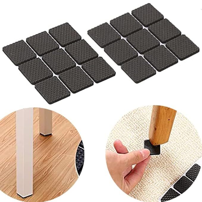 SpiderJuice 18Pc Self Adhesive Black Square Soft EVA Like Rubber Furniture Protection Non Slip Anti Skid Scratch Proof Buffer Bumper Floor Noise Insulation Bush Leg Pads Guards