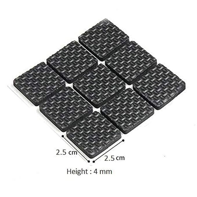 SpiderJuice 18Pc Self Adhesive Black Square Soft EVA Like Rubber Furniture Protection Non Slip Anti Skid Scratch Proof Buffer Bumper Floor Noise Insulation Bush Leg Pads Guards