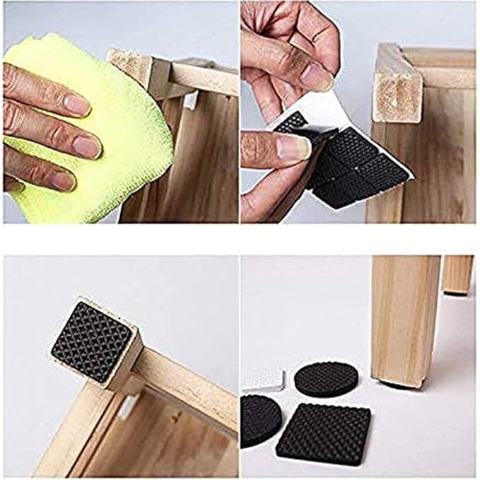 SpiderJuice 18Pc Self Adhesive Black Square Soft EVA Like Rubber Furniture Protection Non Slip Anti Skid Scratch Proof Buffer Bumper Floor Noise Insulation Bush Leg Pads Guards