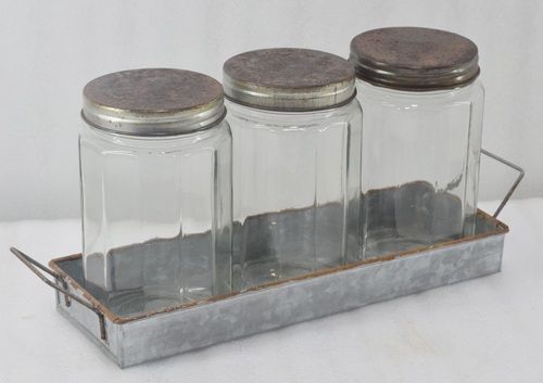 Set of 3 Glass Jar With Tray