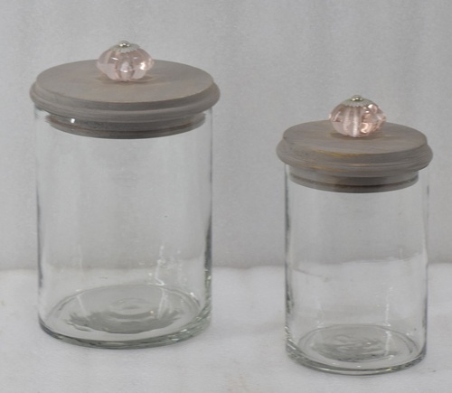 8 Inch Glass Jar With Wooden Lid - Color: Tranparent And Brown