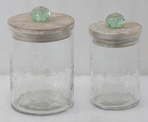 8 Inch Glass Jar With Wooden Lid & Pearl