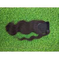 Natural Black Wavy Temple Donated Human Hair Ponytail Extensions