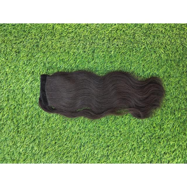 Natural Black Wavy Temple Donated Human Hair Ponytail Extensions