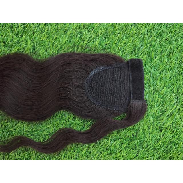 Natural Black Wavy Temple Donated Human Hair Ponytail Extensions