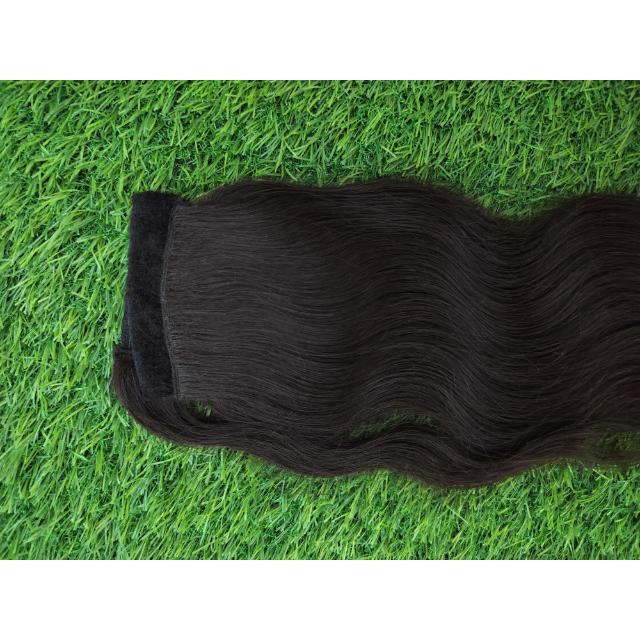 Natural Black Wavy Temple Donated Human Hair Ponytail Extensions